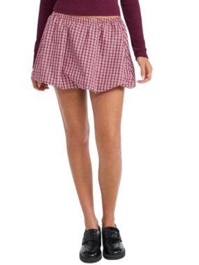 No Boundaries Bubble Hem Mini Skirt Red Plaid Elastic Waist Size XXS -XL